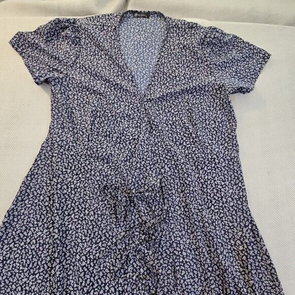 Pretty Garden Wrap Maxi Dress Cottagecore Size XL Navy Mini Floral Ruffle Boho - Picture 3 of 12